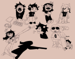  2026 art_dump beta_kids blush cat_hat chimeracauldron dave_strider fistbump fullres grayscale hunting_rifle jade_harley john_egbert karkat_vantas knitting_needles monochrome nepeta_leijon profile rose_lalonde sickle silhouette sketch starter_outfit terezi_pyrope text weapon wonk word_balloon 