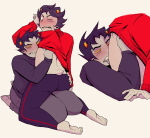  2025 ancest blush dancestors dream_ghost fullres hatemarriage jaggy_lines kankri_vantas karkat_vantas kneeling licking obscenicon redrom shipping sitting starter_outfit sweat troll_tail vantases 