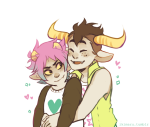  2016 alternate_hair blush fashion freckles fullres heart ikimaru karkat_vantas red_bull redrom reverse_hug shipping smiling_karkat stars tavros_nitram 