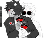 2026 art_program_in_frame aspect_symbol card dave_strider diamond facial_hair fashion freckles fullres grayscale heart highlight_color karkat_vantas mangoconruedas monochrome red_knight_district redrom shipping spade time_aspect