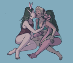  barefoot feferi_peixes guns_and_roses horrorcuties jade_harley kiss multishipping no_glasses poidkea redrom reverse_hug rose_lalonde shipping sitting squiddle_sisters swimsuit 