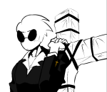  2025 asmaclone cosplay dave_strider facial_hair fullres grayscale highlight_color jaggy_lines monochrome solo trigun 