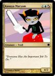  alternia card chainsaw crossover cybernerd129 high_angle kanaya_maryam lusus magic_the_gathering solo starter_outfit text virgin_mother_grub weapon 