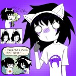  ! 2023 abby_barclay animal_ears blush fanfic_art fankid fullres hug image_manipulation invader_zim jaggy_lines kiki_fukuoka koala_tea mintcat69 parody pastiche pon_and_zi sburb.exe starter_outfit text word_balloon 