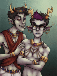 2012 animated au body_modification crossdressing eridan_ampora erisol fashion fullres gills grubscars jewelry no_glasses no_shirt robotwwizard shipping sollux_captor zodiac_symbol