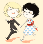  cottoncandy crossdressing holding_hands jane_crocker redrom roxy_lalonde shipping suit the-strider-squad 