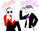  2012 broken_source crossdressing dave_strider fullres hat jaggy_lines kathy red_baseball_tee rose_lalonde sitting starter_outfit text 
