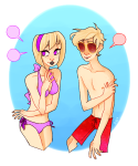  dave_strider freckles rose_lalonde siblings:daverose summer swimsuit thesunmaid word_balloon 