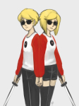 back_to_back dave_strider holding_hands katana multiple_personas red_baseball_tee request rule63 salihombox solo 