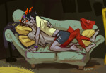  2020 back_angle barefoot casual eridan_ampora erisol fashion fullres kiss kneeling lying no_shirt on_stomach profile redrom shipping sollux_captor stupid.dog zodiac_symbol 