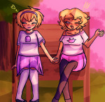  ! 2026 blush fullres gamzeeselfcest heart holding_hands incest jaggy_lines rose_lalonde roxy_lalonde sitting starter_outfit wizardship wonk 
