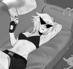  2026 blackoutbruh bro couch fullres grayscale lying monochrome no_shirt rule63 sis smoking solo text 