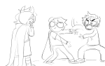 2016 back_angle blush dave_strider dogtier fullres godtier grayscale jade_harley karkat_vantas knight lineart monochrome paperseverywhere sketch space_aspect starter_outfit time_aspect witch