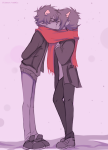  2013 adorabloodthirsty casual fullres ikimaru karkat_vantas kiss no_glasses profile redrom scarf_sharing shipping terezi_pyrope winter 