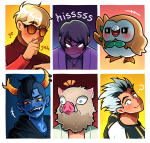  2020 art_meme blush body_modification crow-with-a-shortcake dave_strider demon_slayer freckles fullres godtier haikyu!! headshot hiveswap knight mallek_adalov nintendo pok&eacute;mon starter_outfit text time_aspect 