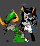  2025 artificial_limb blackrom bondage eyepatch fairy_dress fullres jaggy_lines jopenge kneeling pupa_pan shipping spade sweat tavriska tavros_nitram vriska_serket 