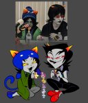 2023 beverage cat_hat cosplay crossover fullres gr1mv4d3r image_manipulation my_little_pony nepeta_leijon real_life sitting starter_outfit terezi_pyrope