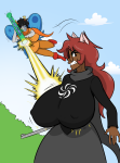 2016 clouds dogtier freckles fullres godtier hunting_rifle jade_harley light_aspect midair nsfw_source planetofjunk profile space_aspect strife text thief vriska_serket weapon witch wonk
