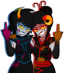  2025 aranea_serket arm_around_shoulder blood bromance damara_megido dancestors fashion frigiddoctoratus fullres jaggy_lines jorogumo mindfang_dress native_source ring_of_life the_finger transparent 