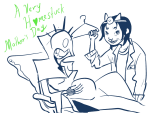  2026 casual fpreg fullres godtier hat heart homestuck:_beyond_canon light_aspect lineart meat_timeline medical_uniform missbehavior1819 monochrome nepeta_leijon rose_lalonde rosebot seer sitting text 