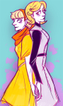  2012 back_to_back dziwaczka godtier holding_hands rose_lalonde roxy_lalonde seer sexy_science_lady_suit 