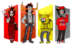  2016 andreolamuller body_modification crossover damara_megido dancestors fashion fullres glasses_added grubscars hamilton hat kankri_vantas lgbt_pride mituna_captor parody rufioh_nitram smoking sufferer_necklace sweat text 
