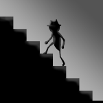  2017 cover_art fullres grayscale jaggy_lines monochrome opscat problem_sleuth problem_sleuth_(adventure) silhouette solo stairs 