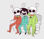  couch dave_strider felt_duds john_egbert nymphicus red_plush_puppet_tux wise_guy_slime_suit 