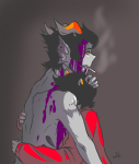 2014 blood cronus_ampora dancestors fullres grubscars hug jaggy_lines kancro kankri_vantas lunaticjin no_shirt shipping smoking starter_outfit