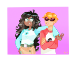 arm_around_shoulder arms_crossed dave_strider jade_harley kitsuelle red_baseball_tee reminders starter_outfit 