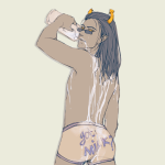  beverage equius_zahhak milk no_shirt solo undergarments yen-mae 
