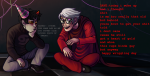  2013 dave_strider fullres godtier hat karkat_vantas knight miupoke sitting starter_outfit text time_aspect troll_lab 