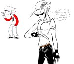  2026 body_hair bro dave_strider facial_hair fullres grayscale highlight_color monochrome red_baseball_tee rockholmes starter_outfit sweat text thought_balloon 