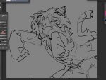  2025 anonymous_artist bad_quality blush fullres grayscale nepeta_leijon no_hat sketch solo wip 