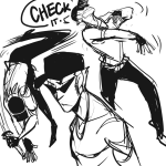  2015 art_dump biteghost bro fullres grayscale monochrome sketch solo starter_outfit text unbreakable_katana word_balloon 