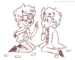  2017 aninnocentdemon blush crossover fullres hiveswap jude_harley kneeling lineart monochrome rick_and_morty starter_outfit 