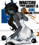  2026 8_ball artificial_limb blood emoticon eyepatch fairy_dress fullres kneeling purrhaptic solo text vriska_serket 