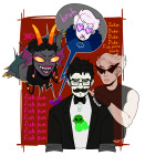  2023 aspect_hoodie body_modification brain_ghost_dirk candy_timeline dirk_strider divorce_of_will_getup facial_hair homestuck^2 jake_english little_miss_condescension_suit meat_timeline meenah_peixes ring_of_life roxy_lalonde spriggiestuff text transtuck 