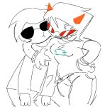  2025 arm_around_shoulder coolkids dave_strider fullres grayscale highlight_color hug lineart redrom sanestartistt shipping sketch starter_outfit terezi_pyrope 