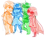 beta_kids breath_aspect dave_strider godtier heir jade_harley john_egbert justafewsmallsteps knight light_aspect limited_palette rose_lalonde rule63 seer sketch space_aspect time_aspect witch