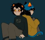  2023 back_to_back blush cat_hat fullres jaggy_lines karkat_vantas katnep kittypeb nepeta_leijon redrom shipping sitting starter_outfit 