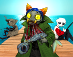  ! 10k_member_celebration_event 2025 animals biting blood cat_hat dave_strider fish fullres gore maggievamp nepeta_leijon ocean ohgodwhat red_baseball_tee sitting starter_outfit thumbs_up wayward_vagabond wv 