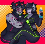 2025 beverage blood body_hair candy_timeline dogtier eyepatch facial_hair faygo fullres homestuck:_beyond_canon jade_harley jaggy_lines karkat_vantas kats_and_dogs lipstick_stains punished_outfit redrom scars shipping skyzahhak sweat