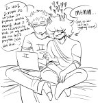 2024 ancest broconwhore captors computer dancestors fullres grayscale heart honey_mustard lineart mituna_captor no_hat redrom shipping sitting sollux_captor starter_outfit text word_balloon