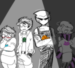 2026 alpha_kids arms_crossed blush dirk_strider fullres grayscale highlight_color iamanpy jake_english jane_crocker lineart monochrome roxy's_striped_scarf roxy_lalonde scars sketch starter_outfit strong_tanktop