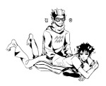  eridan_ampora grayscale hst language:korean lineart no_glasses on_stomach sitting sollux_captor 