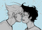  2024 body_modification dirk_strider dubcon facial_hair freckles fullres grayscale headshot highlight_color jake_english monochrome monster4lyfe near_kiss no_glasses profile pumpkin_patch redrom shipping starter_outfit sweat 