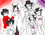 2014 amporas ancestors blood cronus_ampora dancestors dream_ghost eridan_ampora fullres grayscale highlight_color jaggy_lines kankri_vantas karkat_vantas lineart lunaticjin orphaner_dualscar scars smoking starter_outfit sweat the_sufferer vantases 