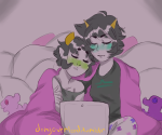  2015 arm_around_shoulder blush casual computer dongoverload fashion fullres head_on_shoulder nepeta_leijon no_glasses no_hat pajamas redrom scalemate_boxers scalemates scratch_and_sniff shipping sitting sleeping starter_outfit terezi_pyrope 