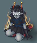 2025 aranea_serket dancestors diimplekun dream_ghost fire fullres kneeling mindfang_dress solo